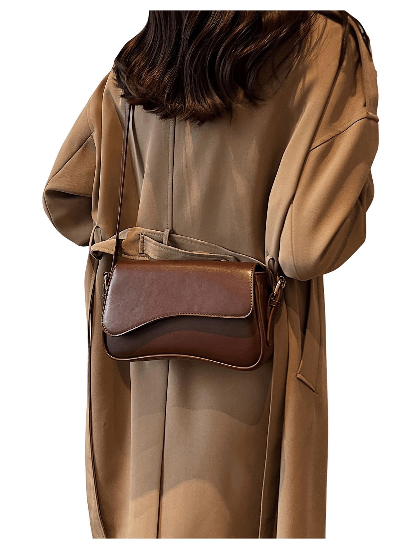 Verdusa Women's Genuine Leather Shoulder Bag - Stylish Y2K Hobo Crossbody Purse with Saddle Flap Design for Work, Travel & Evening Out