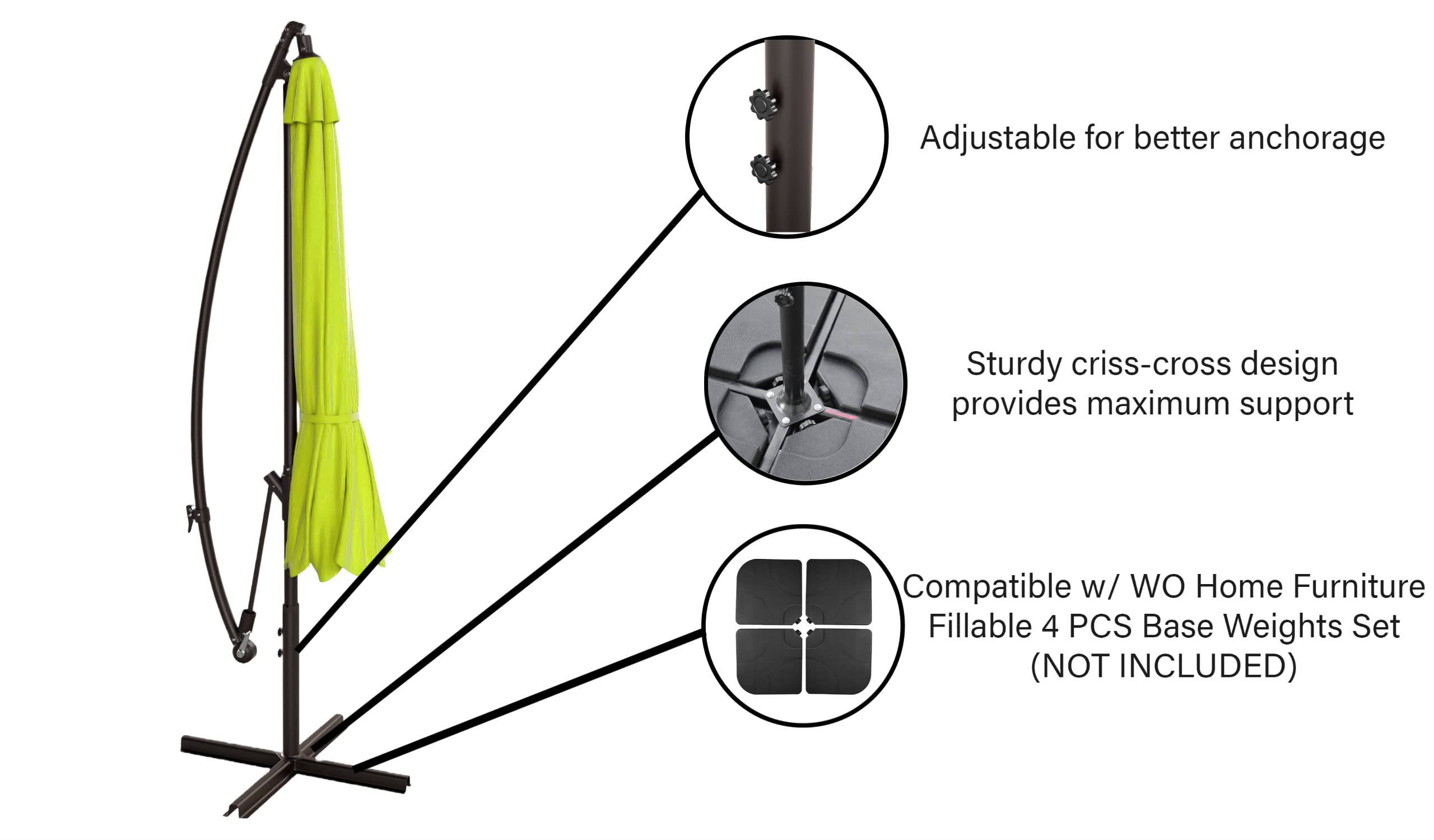 WO Home Furniture 10ft Outdoor Patio Cantilever Umbrella with Stand - 2 Piece Hanging Shade Kit for Backyard, Poolside, and Garden Relaxation