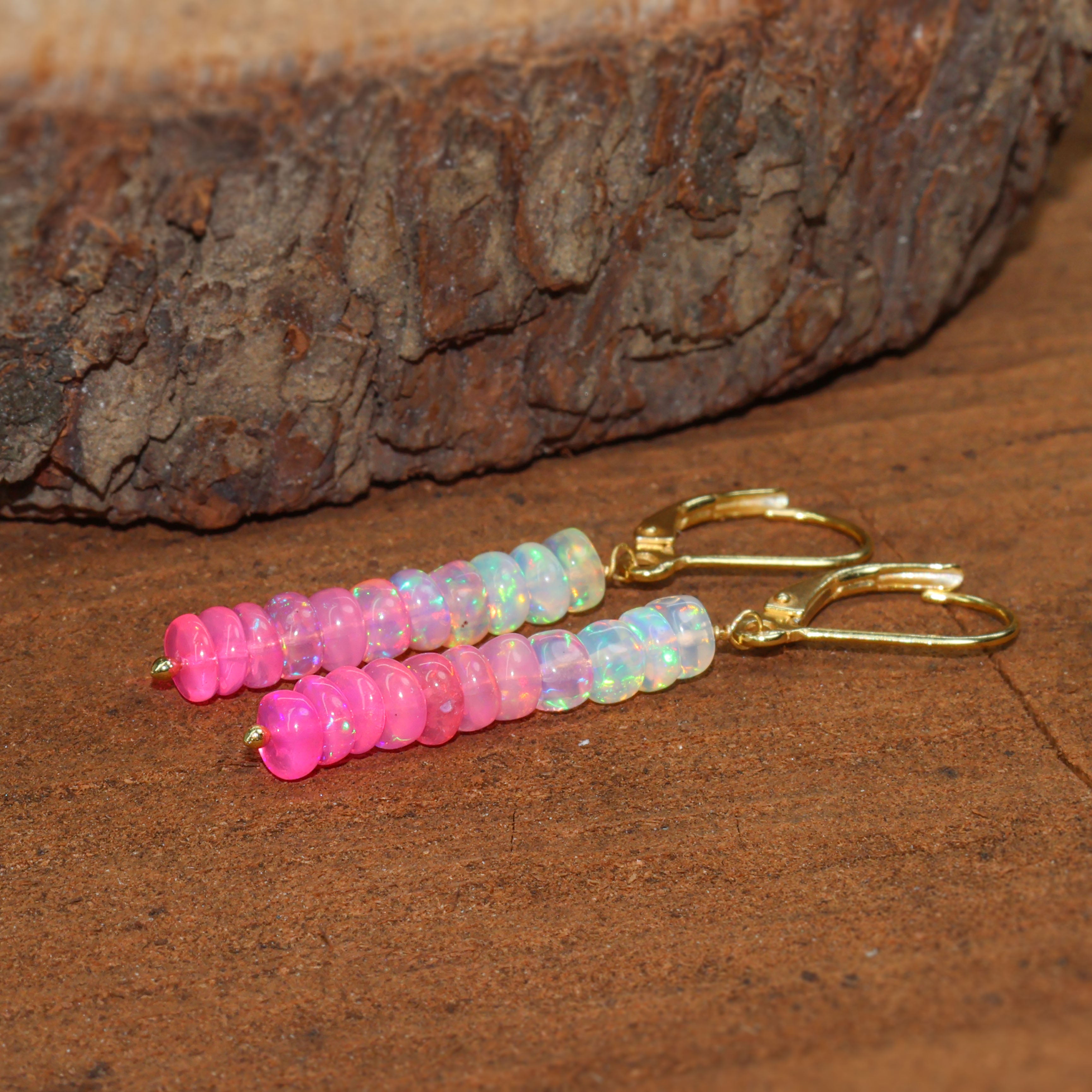 Natural Pink Opal Linear Beaded Dangle Drop Earrings for Women - Handmade Boho Chic Jewelry - Perfect for Weddings, Parties & Everyday Wear