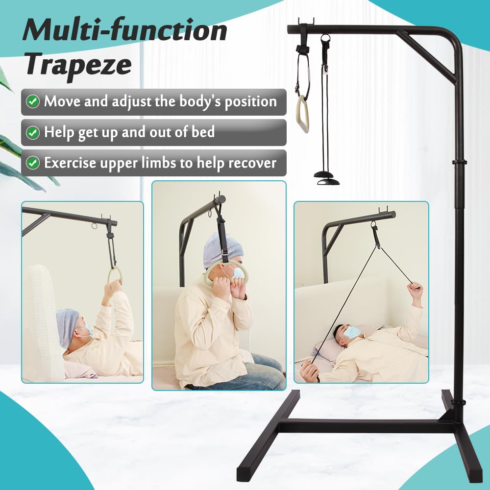 Mybow Adjustable Bed Trapeze Bar - Mobility Assist for Elderly & Disabled, Standing Frame with Bed Lift, Transfer Pole & Handicap Rail - Ideal for Home Care, Hospital Use & Couch Assistance