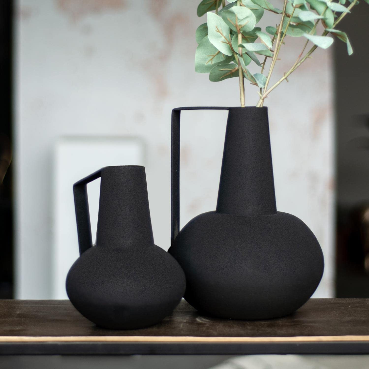 Renwil Monarda Modern Black Iron Metal Decorative Vase Set of 2 - Elegant Home & Office Centerpiece for Flowers, Table Decor, Wedding Decorations
