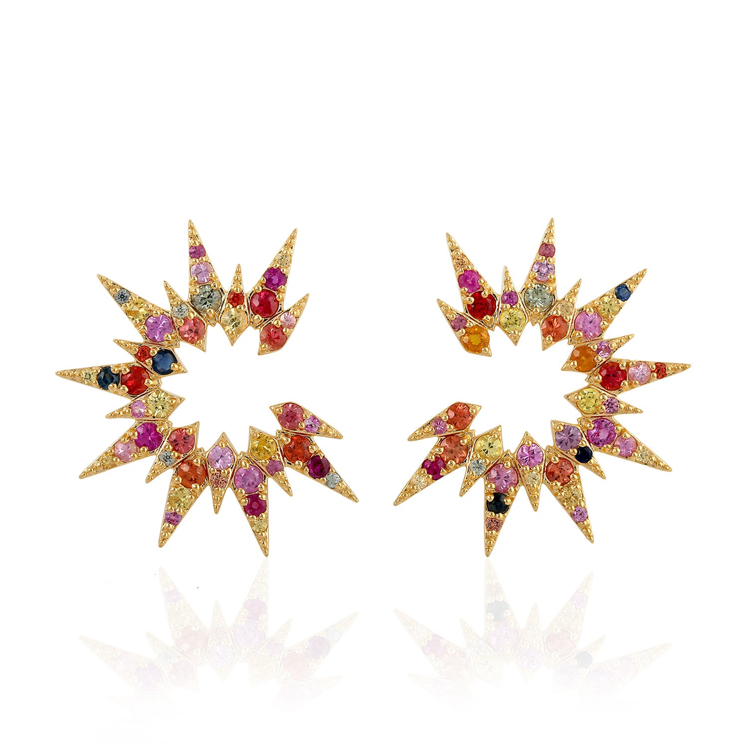 18K Yellow Gold Pave Multi Sapphire Gemstone Star Stud Earrings for Women - Elegant Jewelry Gift for Birthday, Anniversary & Special Occasions