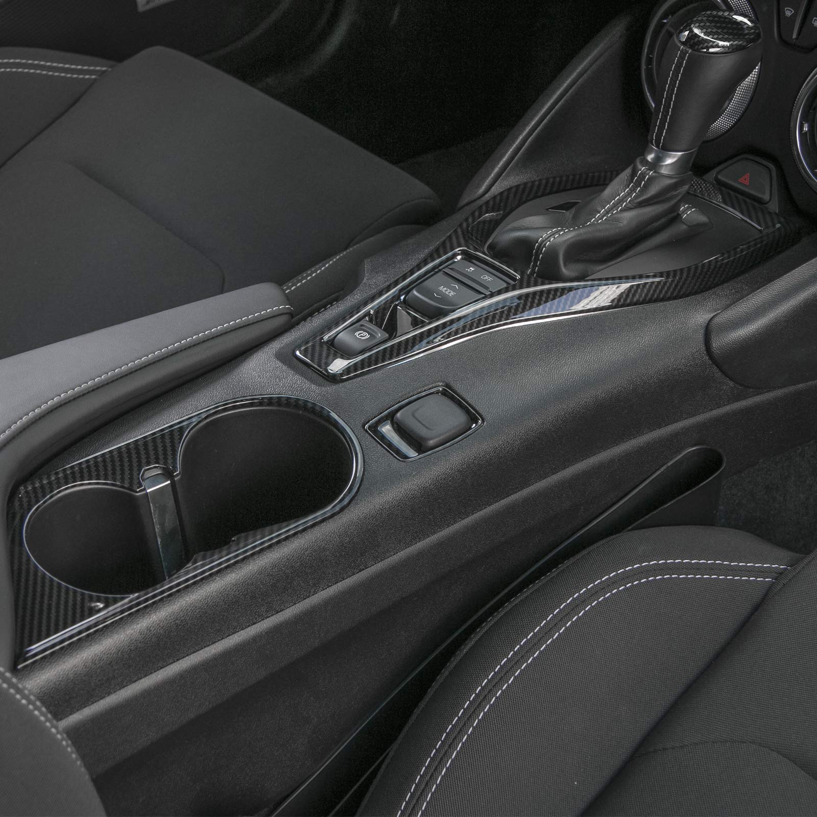 Carbon Fiber Black ABS Interior Kit for Chevy Camaro 2017-2023 - 4Pcs Gear Panel Cover, Cup Holder & Cigarette Lighter Decoration - Stylish Upgrade for Car Enthusiasts & Daily Driving Comfort