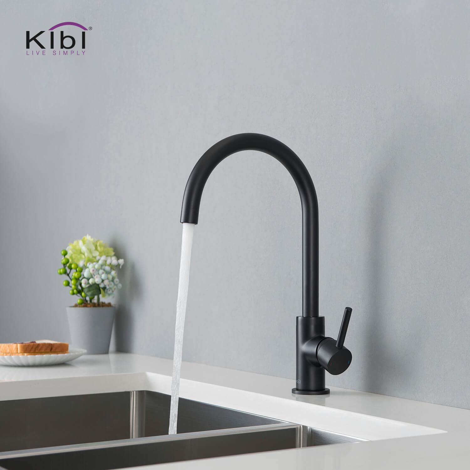 KIBI KKF2001 Matte Black High Arc Single Hole Kitchen Faucet - 360° Swivel Spout, Rust & Corrosion Resistant - Perfect for Modern Farmhouse, RV & Small Kitchen Sinks
