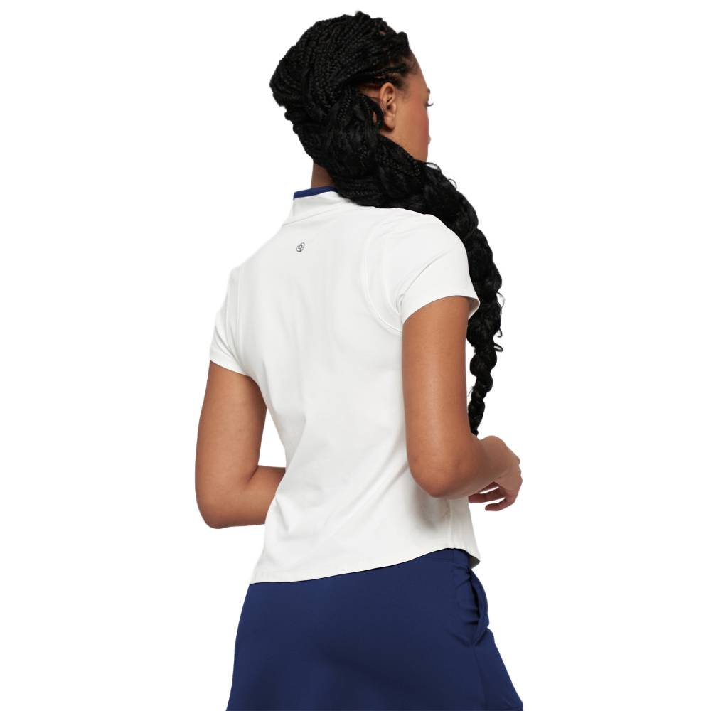 Lija Women's Polo Shirt - Breathable Cotton Golf Tennis Top (White/Navy) for Sports, Work & Casual Wear