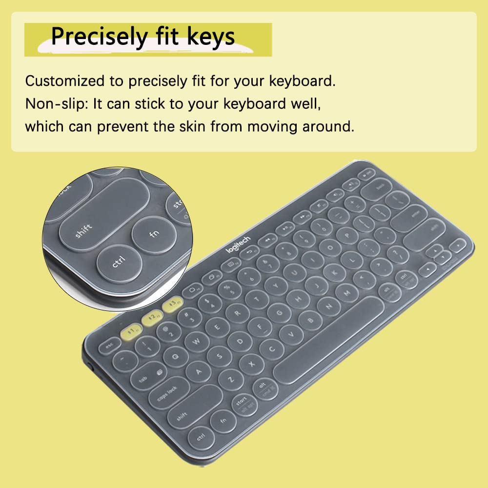 Silicone Keyboard Cover for Logitech K380 & K380S - Ultra Thin Protective Skin Compatible with Mac, Windows, iPad (2023 Pebble Keys 2) - Dustproof, Waterproof Keyboard Protector for Home, Office, Travel Use
