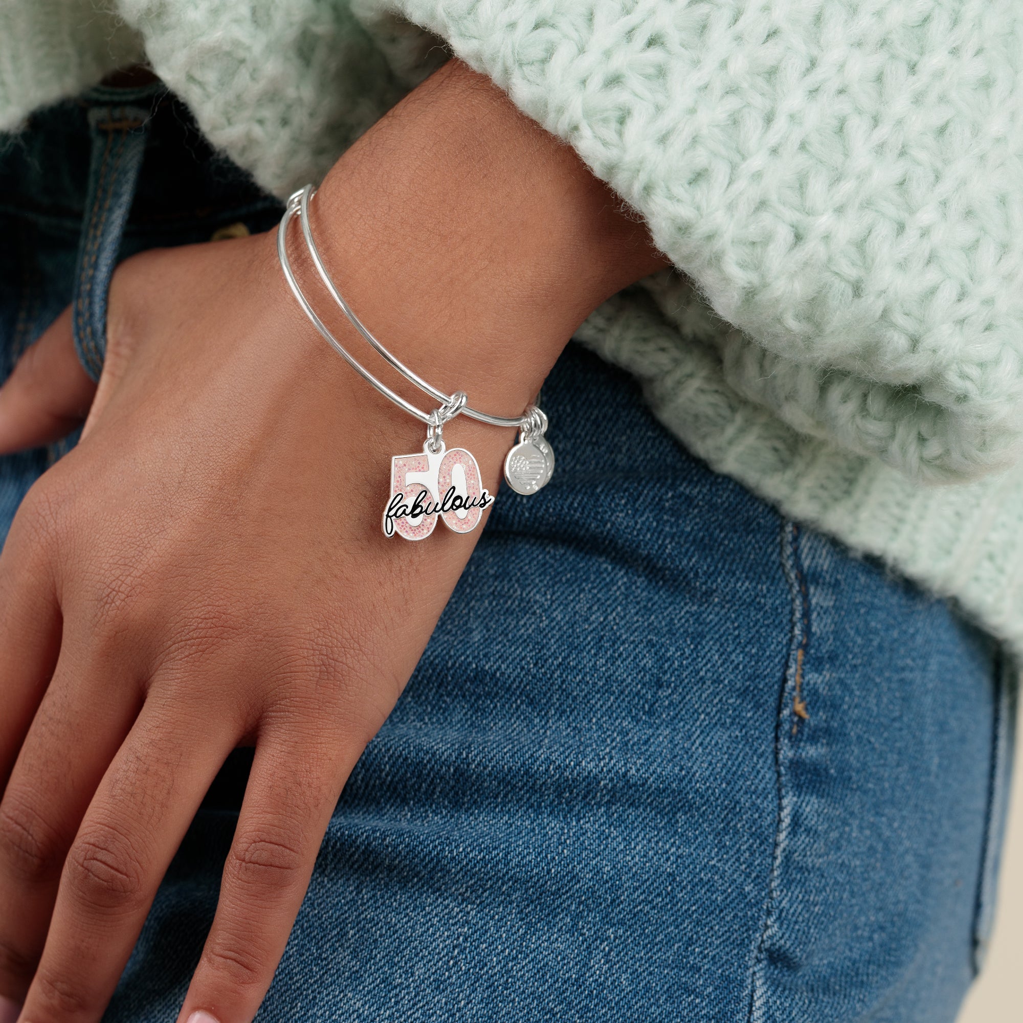 Fabulous 50' Charm Bangle - Elegant Adjustable Bracelet for Women | Perfect for Birthday Gifts, Anniversary Celebrations & Special Occasions