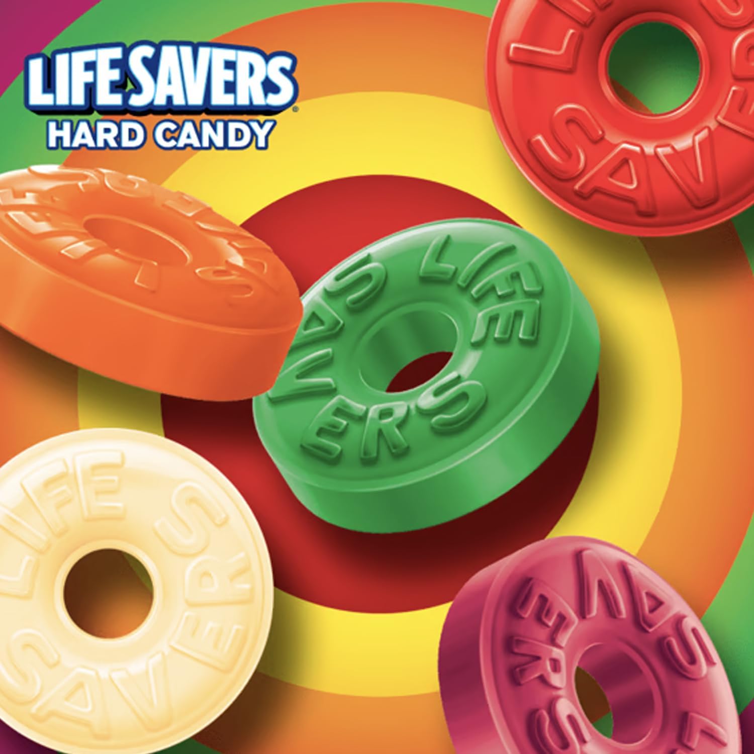 Smiling Sweets Life Savers Hard Candy - 5 Assorted Flavors (Cherry, Watermelon, Orange, Pineapple, Raspberry) - 2 lb Bulk Bag - Individually Wrapped Candies - Perfect for Pantry Stocking, Party Favors, Office Snacks & Holiday Treats