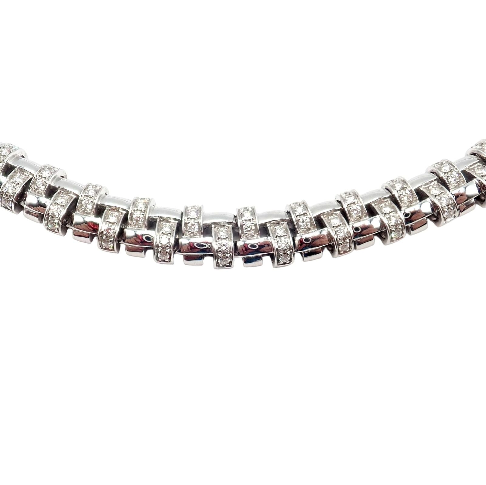 Authentic Tiffany & Co Vannerie 18k White Gold Basket Weave Diamond Necklace | Luxury Jewelry for Women | Perfect for Weddings, Anniversaries & Special Occasions