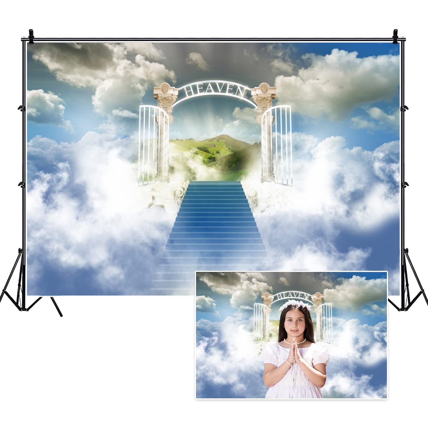 7x5ft Blue Vinyl Backdrop for Photography & Events - Baptism, Wedding, Church, Kids Studio