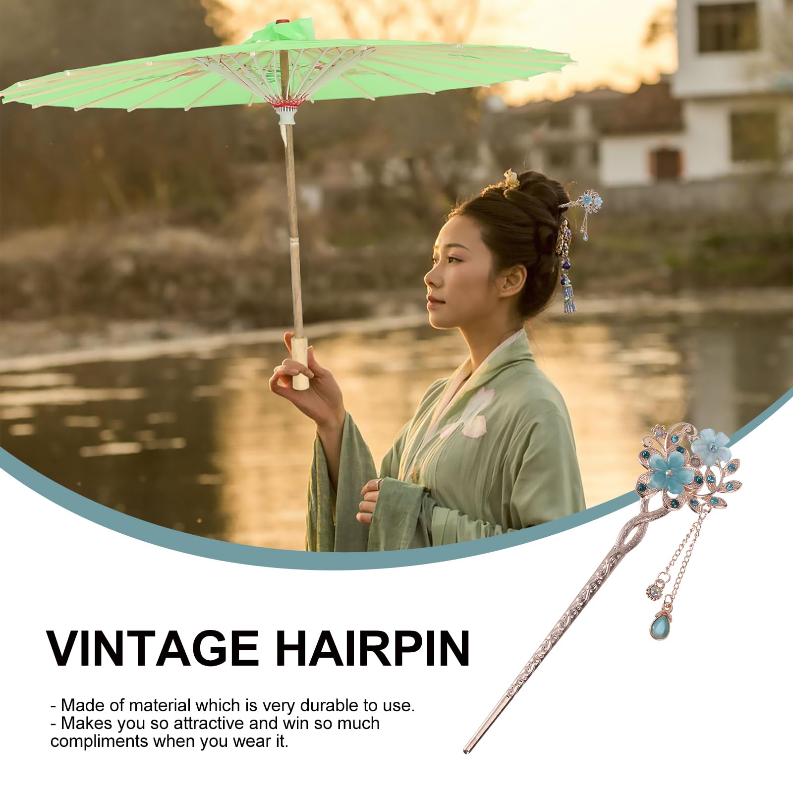 Lurrose Rhinestone Hair Stick - Vintage Pearl Hairpin for Women, Long Hair Styling