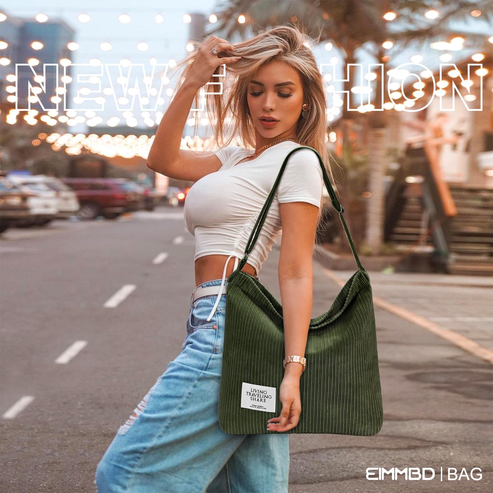 EIMBD Women's Corduroy Tote Bag - Stylish Zippered Shoulder Bag & Crossbody Purse for Work, Travel, Shopping & Everyday Use