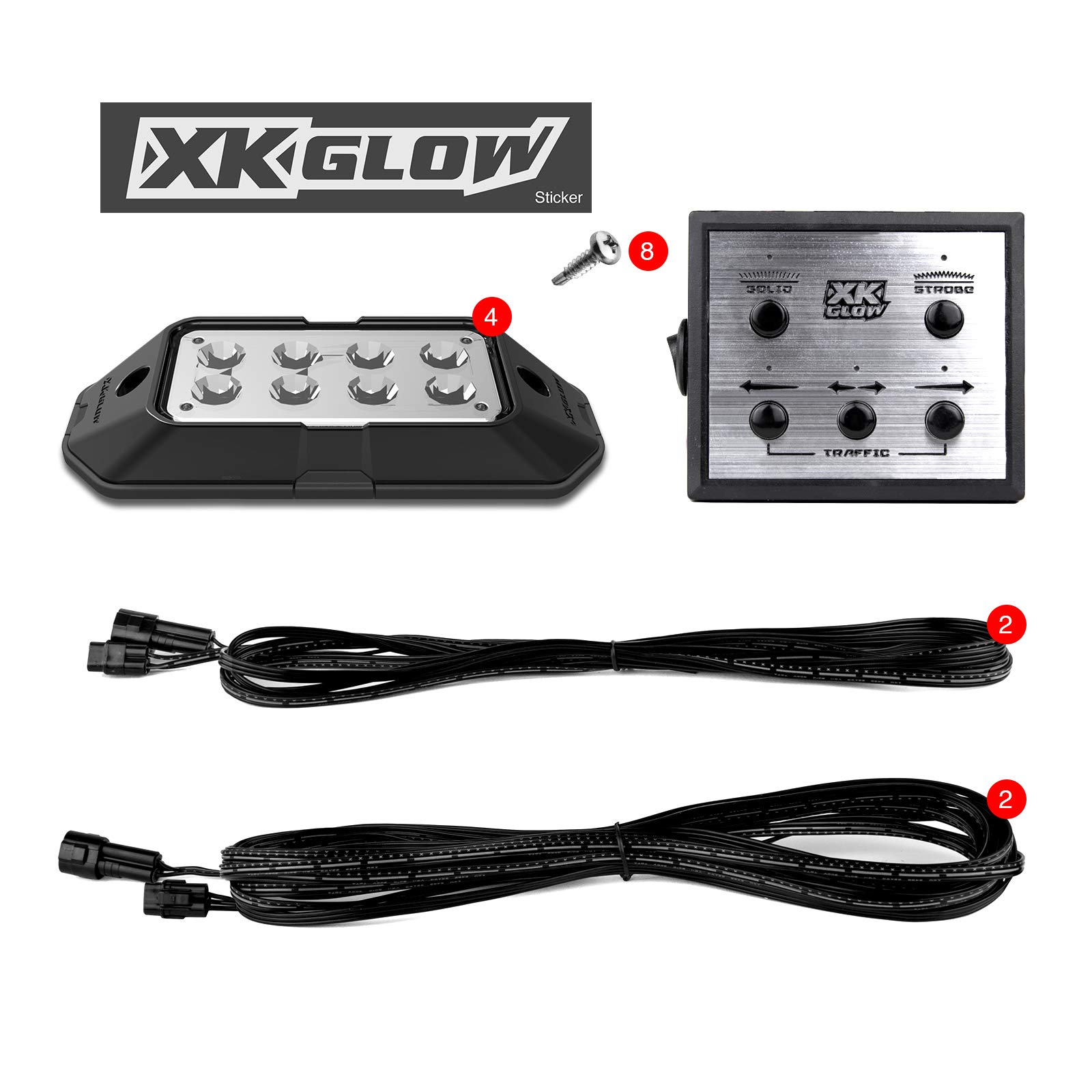 XKGLOW 4pc Ultra Bright LED Strobe Lights with Traffic Modes - Multiple Strobe Patterns, Solid White & Amber Colors for Emergency Vehicles, Construction Zones & Roadside Safety