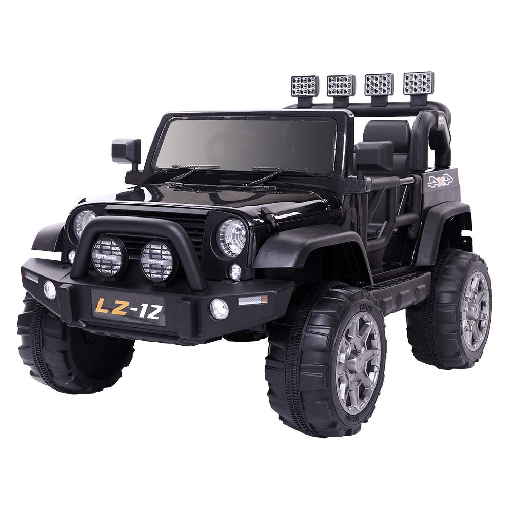 12V Electric Ride On Car for Kids - 2 Seater Remote Control Toddler Toy Vehicle with Suspension, Seat Belts, LED Lights & Horn | Safe Motorized Play Car for Boys & Girls | Perfect for Indoor & Outdoor Play, Birthday Gifts, Park Adventures (Black)