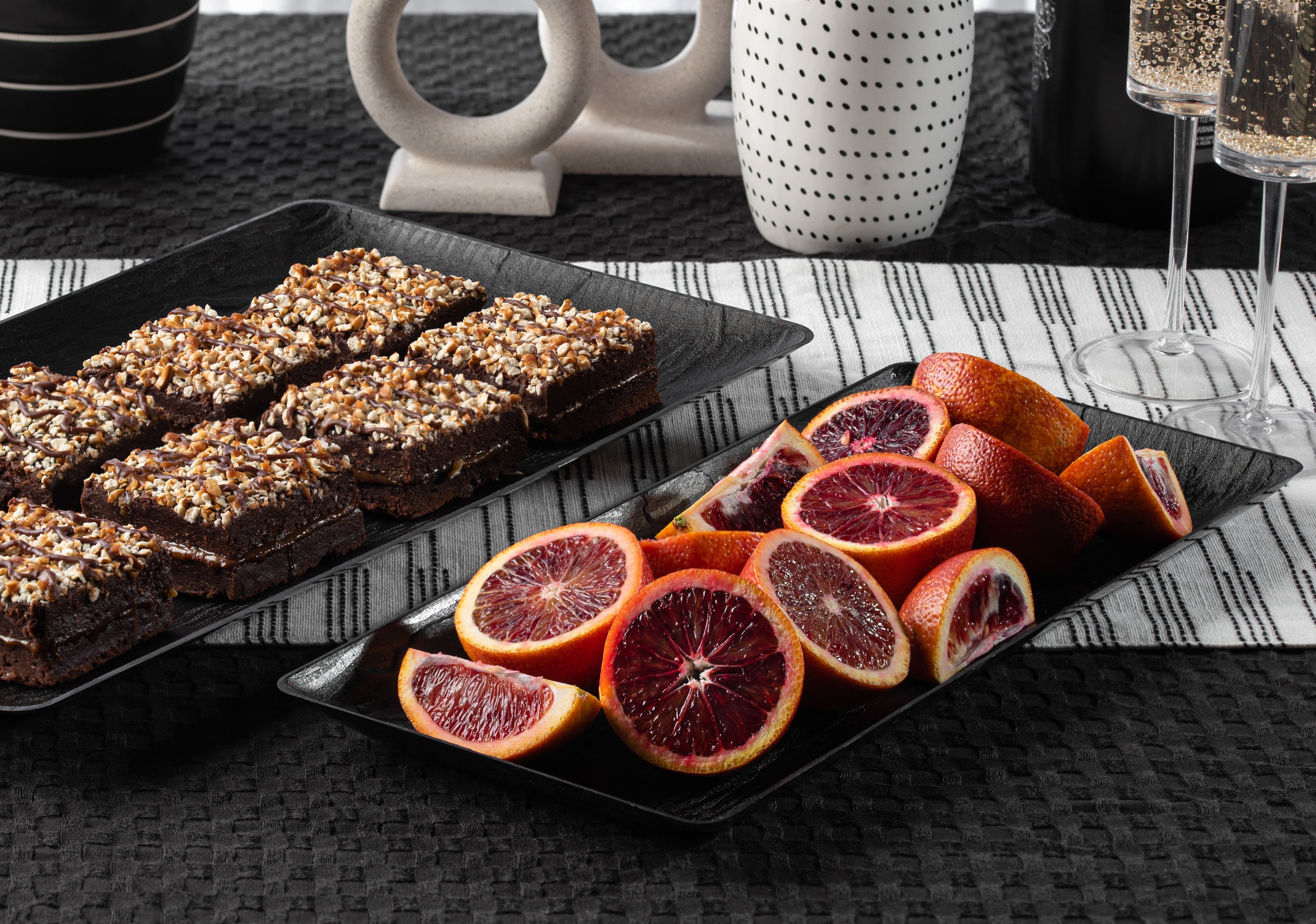 6.25 x 14 Inch Rectangle Black Serving Tray Set of 5 - Durable Plastic Serving Trays for Dining, Buffet, Party, Kitchen & Home Decor