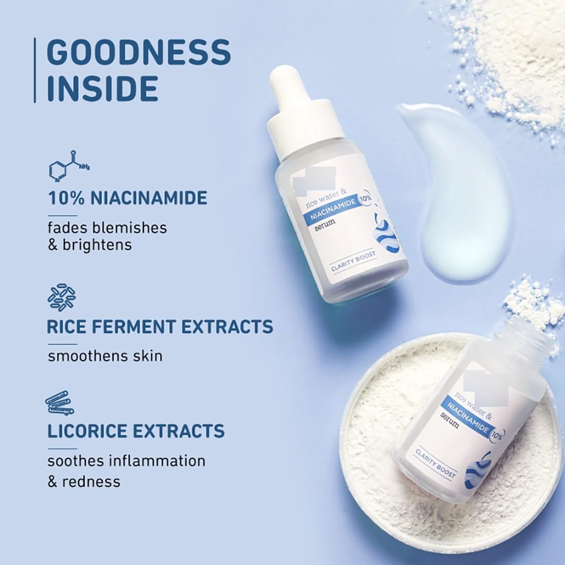 10% Niacinamide Serum with Rice Water for Clear, Glowing Skin - Brightening Facial Treatment for Acne Prone, Oily & Sensitive Skin - Oil Control & Anti-Acne Face Serum for Women & Men (30ml) - Perfect for Daily Skincare Routine & Blemish Reduction
