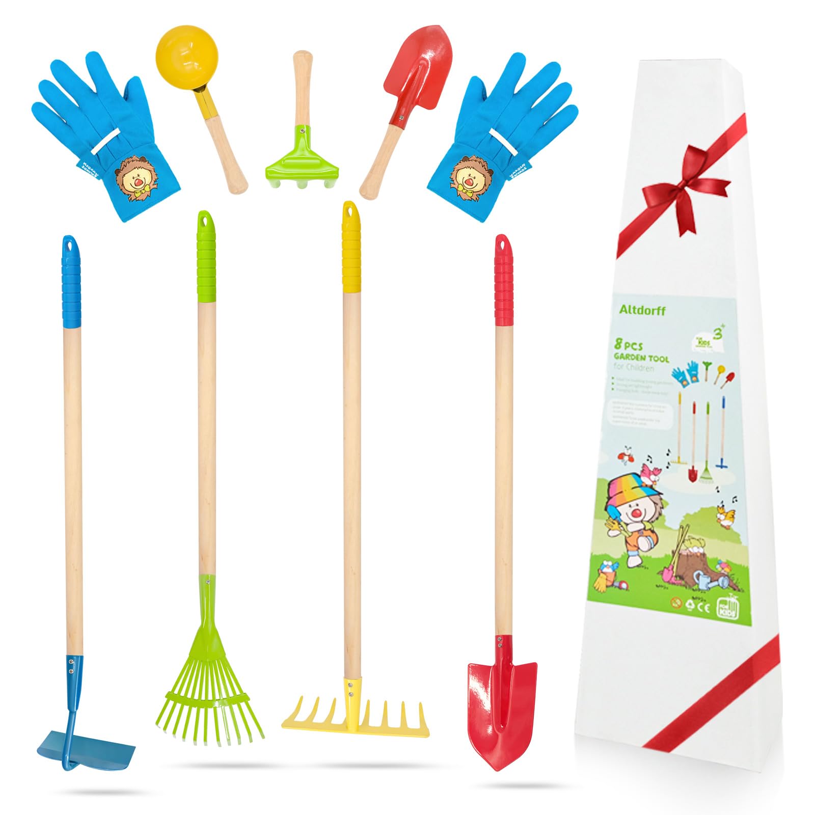 8PCS Kids Garden Tool Set - Colorful Rake, Shovel, Hoe & Leaf Rake for Outdoor Play | Durable Yard Toys for Children Ages 3-11 | Perfect for Gardening, Sandbox Play & Backyard Fun