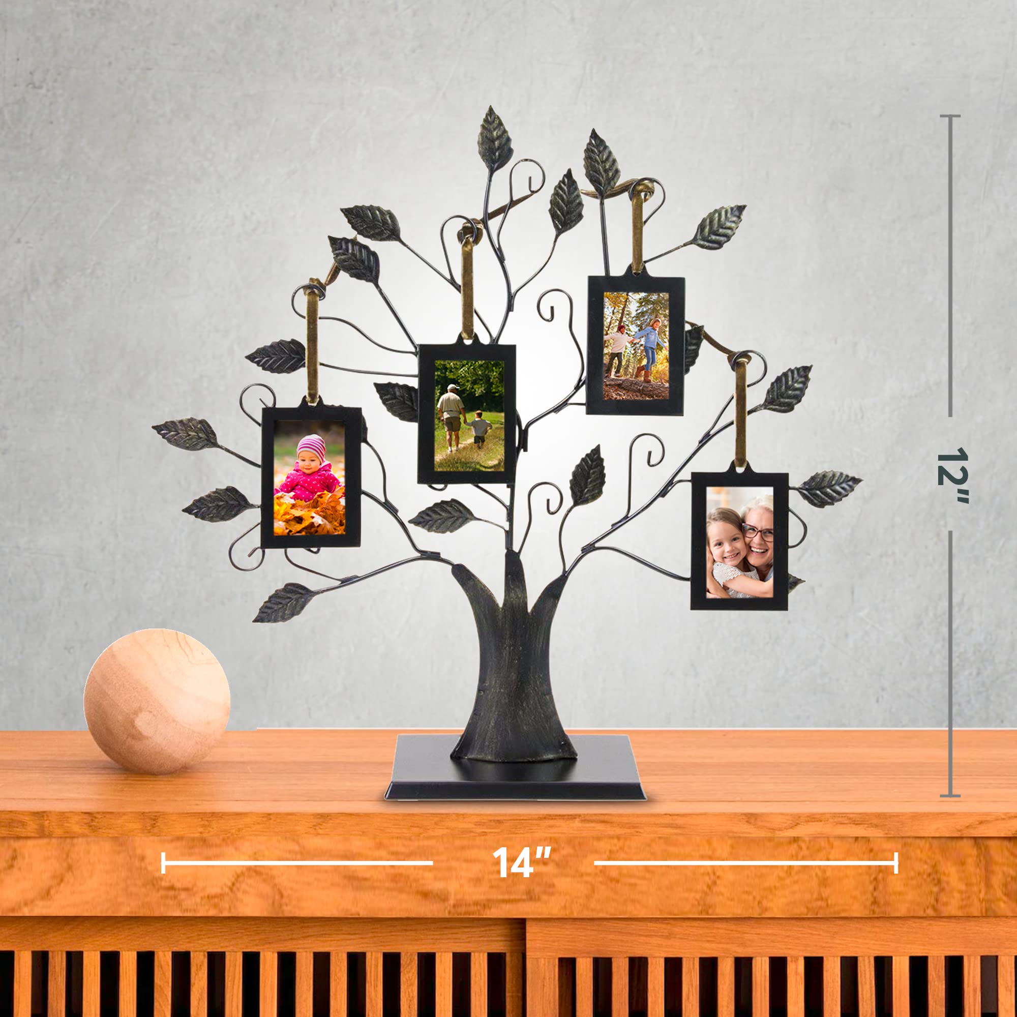 Family Tree Photo Frame - 4 Hanging Wall Decor for Home & Office