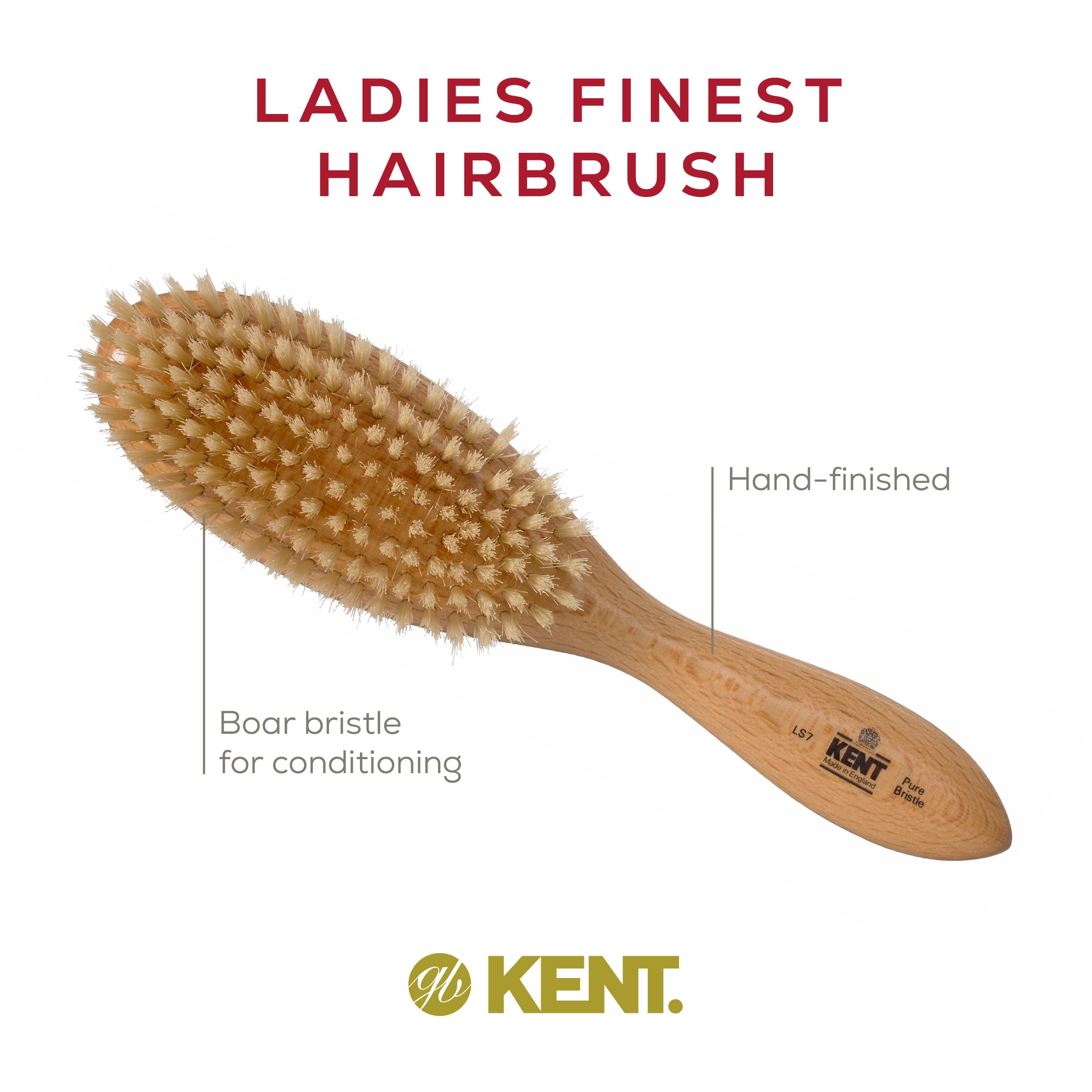 Kent Brushes Finest Oval Satin Wood White Bristle Hair Brush for Women - Perfect for Styling, Detangling & Smoothing Hair at Home or Salon