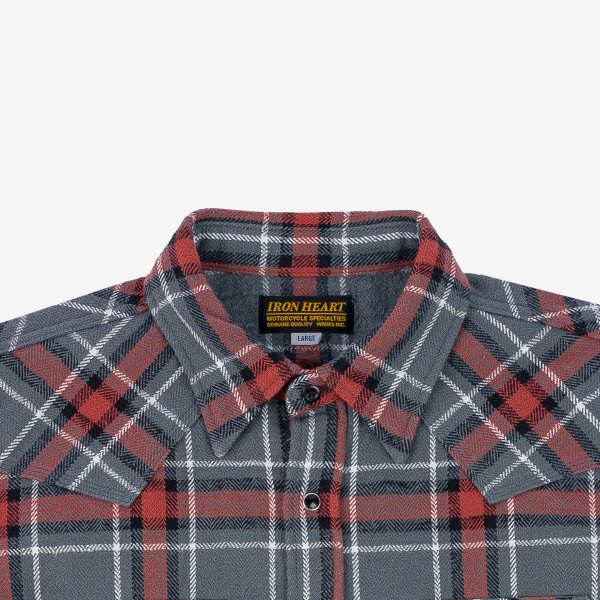 Iron Heart IHSH 369 12oz Heavy Flannel Western Shirt - Herringbone Check, Grey | Durable Workwear & Outdoor Casual Shirt for Men