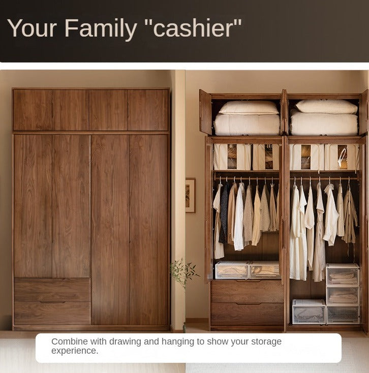 Solid Black Walnut Wood Large Wardrobe - Spacious Closet Organizer for Bedroom, Walk-in Closet & Master Suite Storage