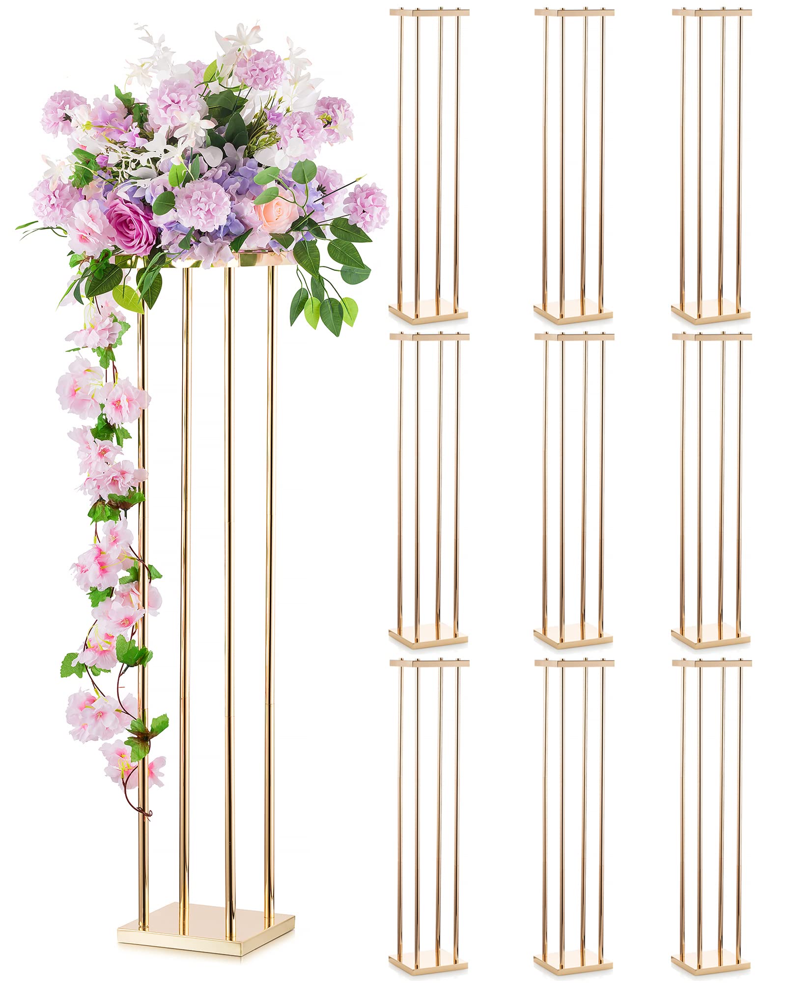 39 Inch Tall Gold Metal Wedding Centerpieces - Geometric Floor Vases with Plates for Wedding Reception Decor, Party Table Decorations, Bulk Event Flower Stands | Perfect for Wedding Aisle Decor, Banquet Hall Centerpieces, Anniversary Celebrations