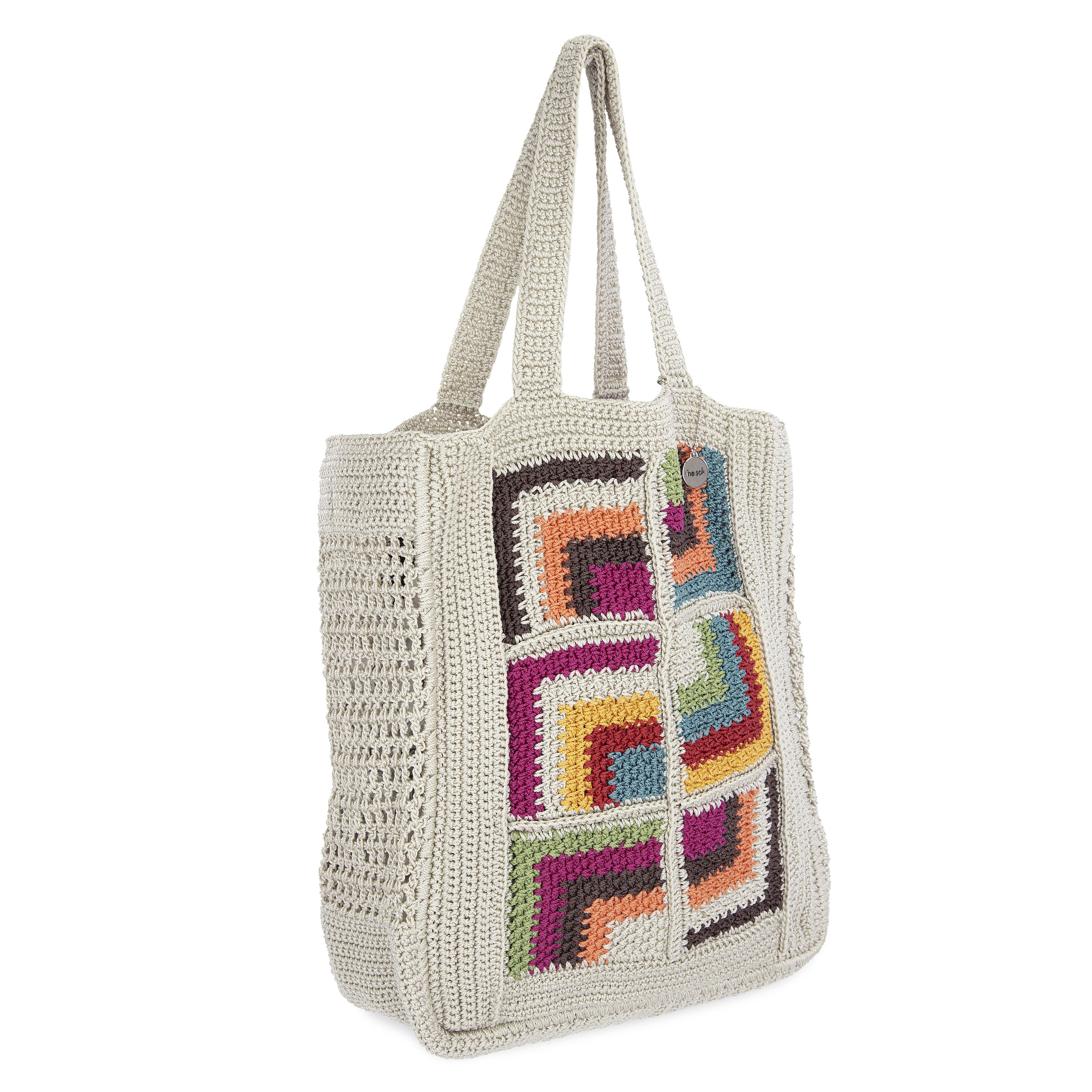 Hand Crochet Lanie Market Tote Bag - Stylish Multi Geo Pattern for Shopping, Beach & Everyday Use