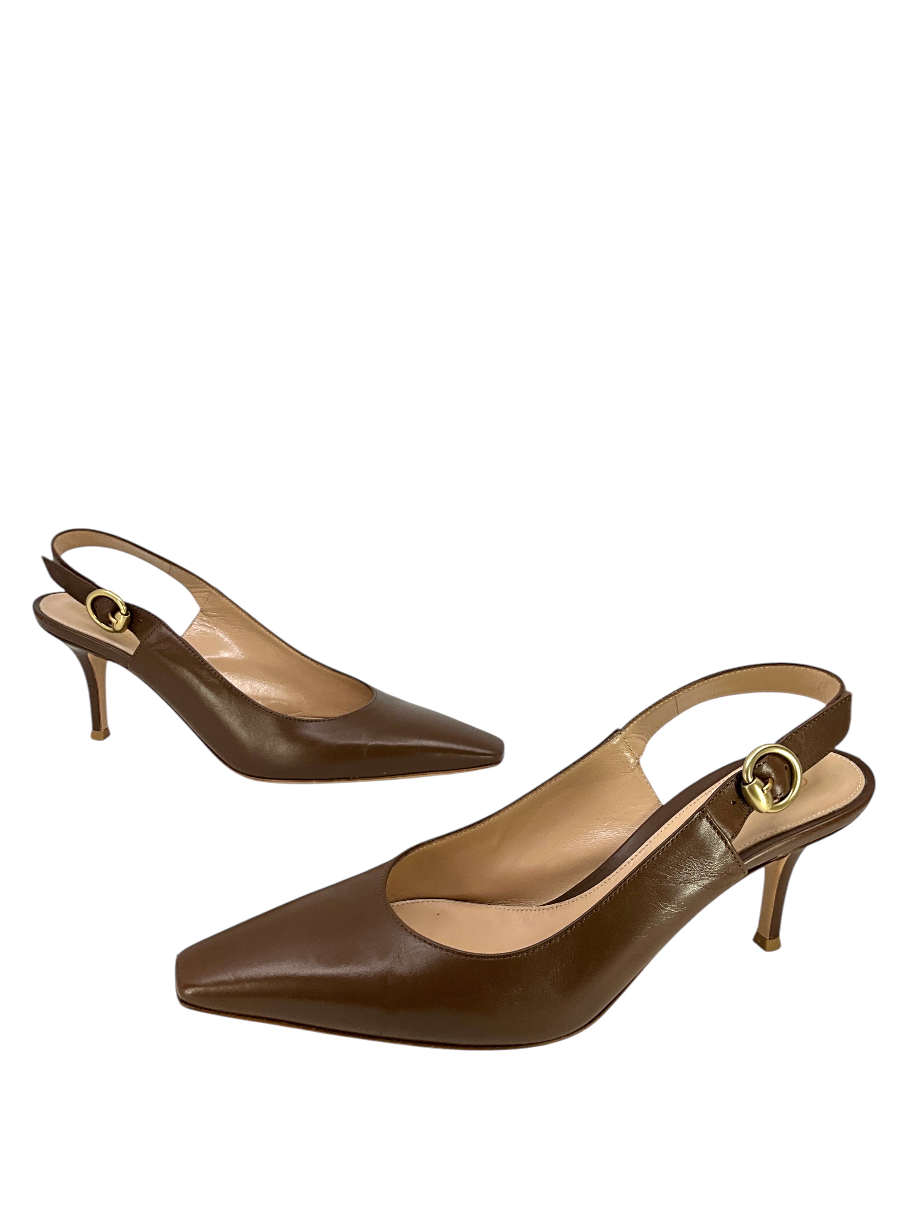 Gianvito Rossi Genuine Leather Pointed Toe Slingback Heels - Women's Size 9 (US) - Elegant Dress Shoes for Weddings, Parties & Office Wear