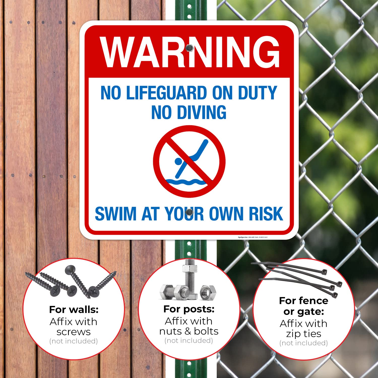 No Lifeguard On Duty No Diving Sign - 24x24 Inch Rust-Free Aluminum Pool Safety Sign | Fade-Resistant for Indoor & Outdoor Use | Made in USA | Perfect for Swimming Pools, Water Parks & Public Aquatic Areas