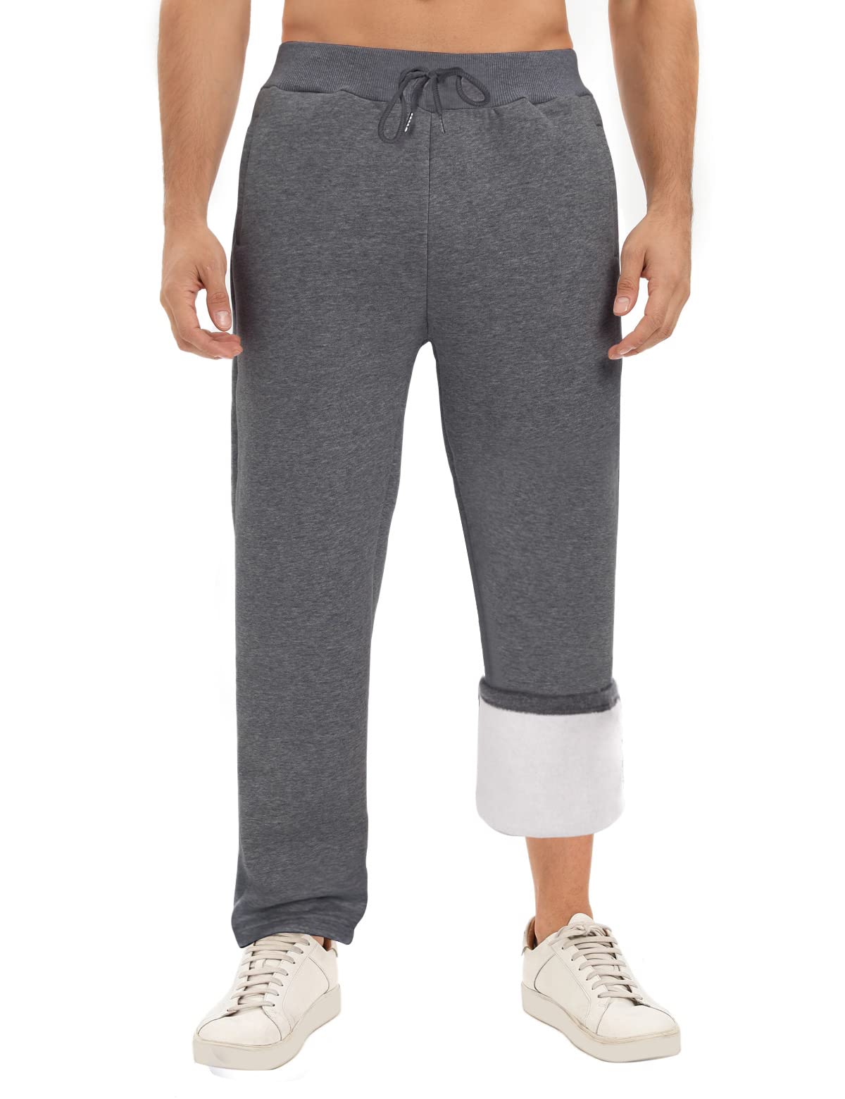 TOMEEK Men's Fleece-Lined Jogger Sweatpants - Open Hem, Elastic Waistband, Loose Fit with Pockets | Warm Casual Tracksuit Bottoms for Running, Lounging & Winter Wear