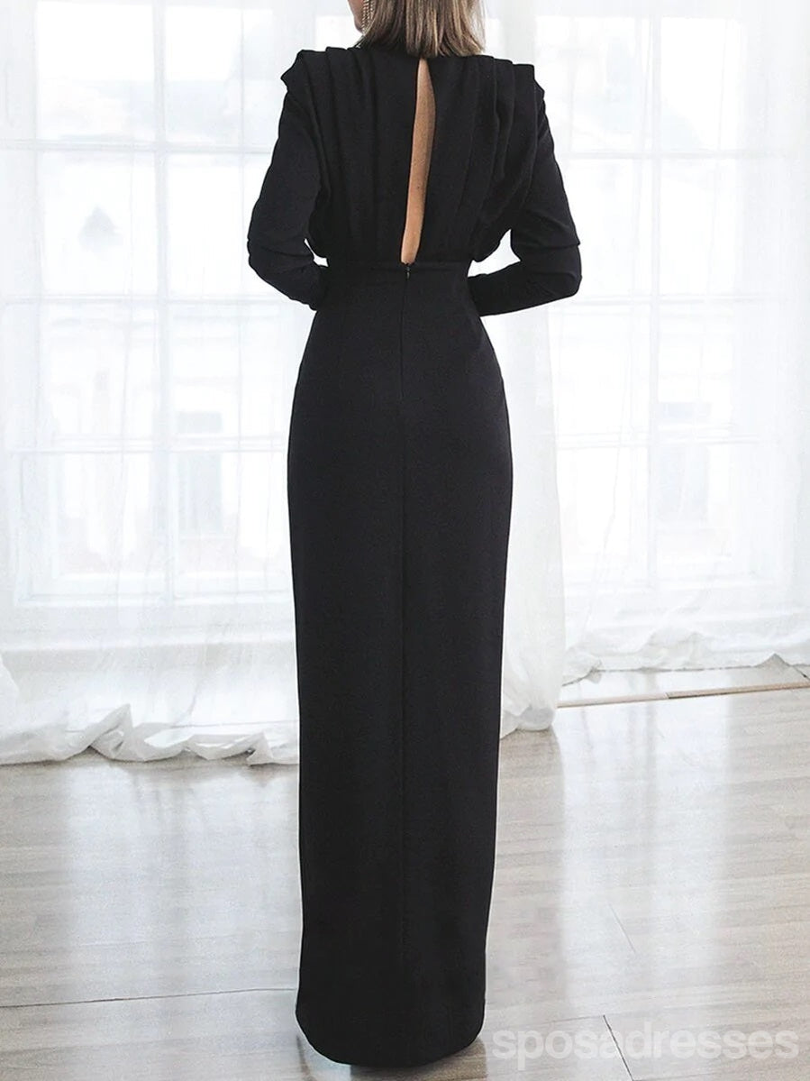 Elegant Black Mermaid Prom Dress with Long Sleeves & Side Slit - Perfect for Homecoming, Formal Dances & Special Occasions