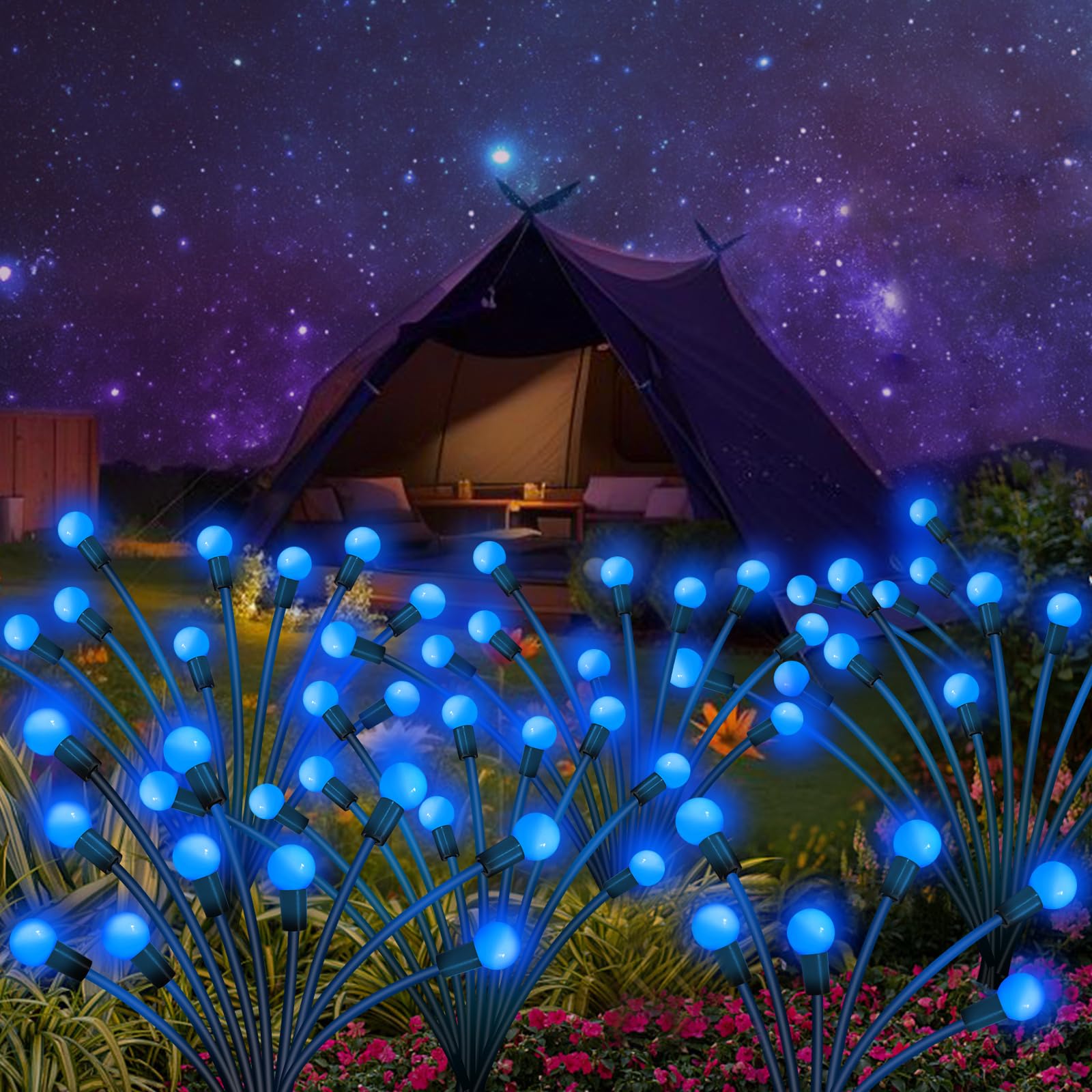 20 LED Solar Garden Lights Outdoor - 2 Pack Blue Firefly Lights, Waterproof & Wind Sway, for Yard, Patio, Backyard, Pathway, Flower Bed Decoration - Perfect for Landscape Lighting, Evening Ambiance, and Outdoor Party Decor
