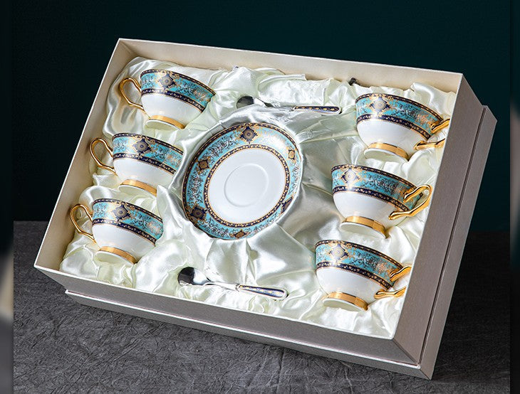 Premium British Bone China Coffee & Tea Cup Set - Elegant Porcelain Tea Cups with Saucers, Office & Home Use - Perfect Gift Boxed Set for Tea Lovers & Coffee Enthusiasts
