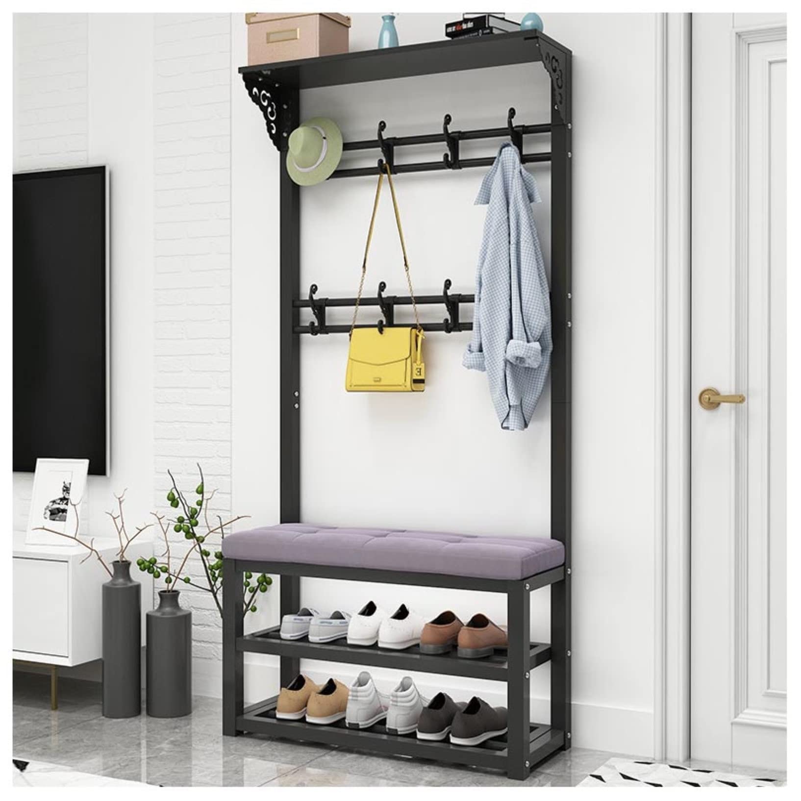 Modern 3-in-1 Entryway Hall Tree Coat Rack with Shoe Storage Bench, 14 Hooks & Sponge Cushion - Holds Up to 150kg - Gray (80x30x172cm) - Perfect for Hallway, Living Room, Closet & Bedroom Organization