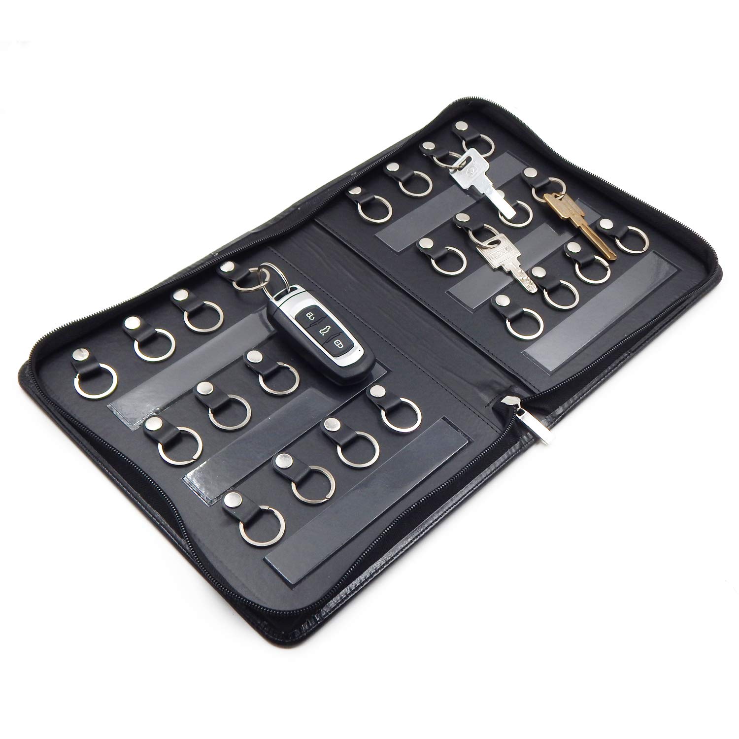OFFIDIX Leather Key Organizer with 24 Hooks - Portable Zippered Key Case for Key Management, Landlords & Business Professionals - Perfect for Real Estate Agents, Hotel Staff & Car Service Providers