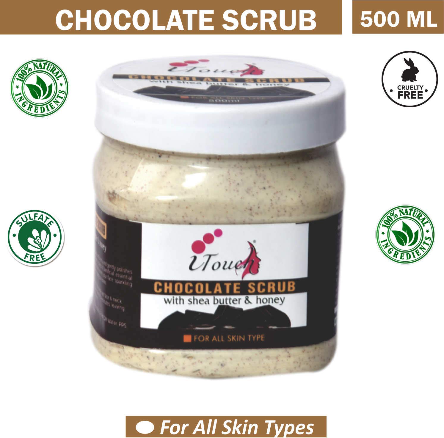 Organic Herbal Chocolate Scrub 500ml - Natural Face & Body Exfoliator, SLS & Paraben Free - Spa Quality Skincare for Glowing Skin at Home