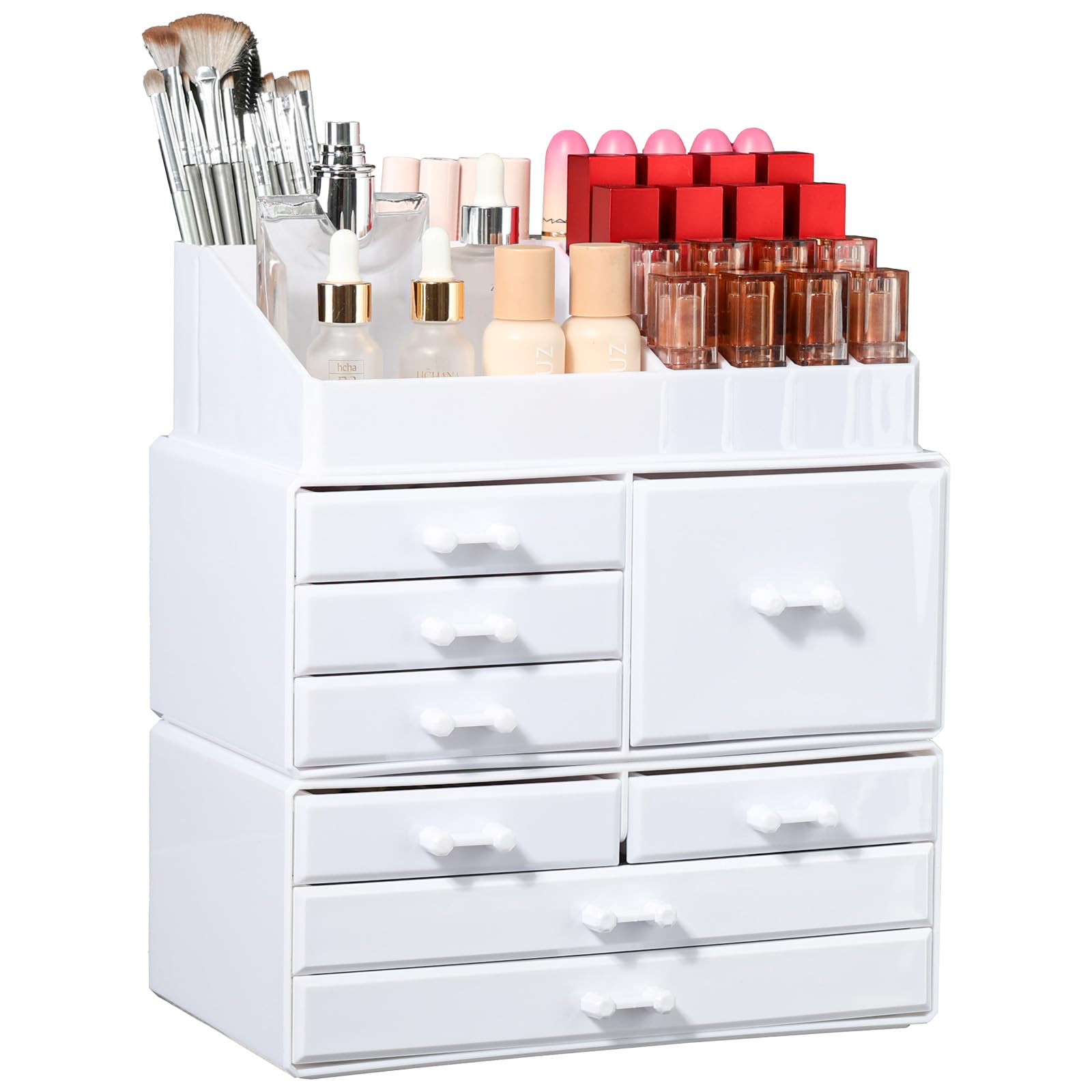 Acrylic Drawer Organizer - Stackable Cosmetic Storage Case with 8 Drawers for Desk, Bathroom & Vanity Countertop | White | Perfect for Makeup, Jewelry & Small Item Organization