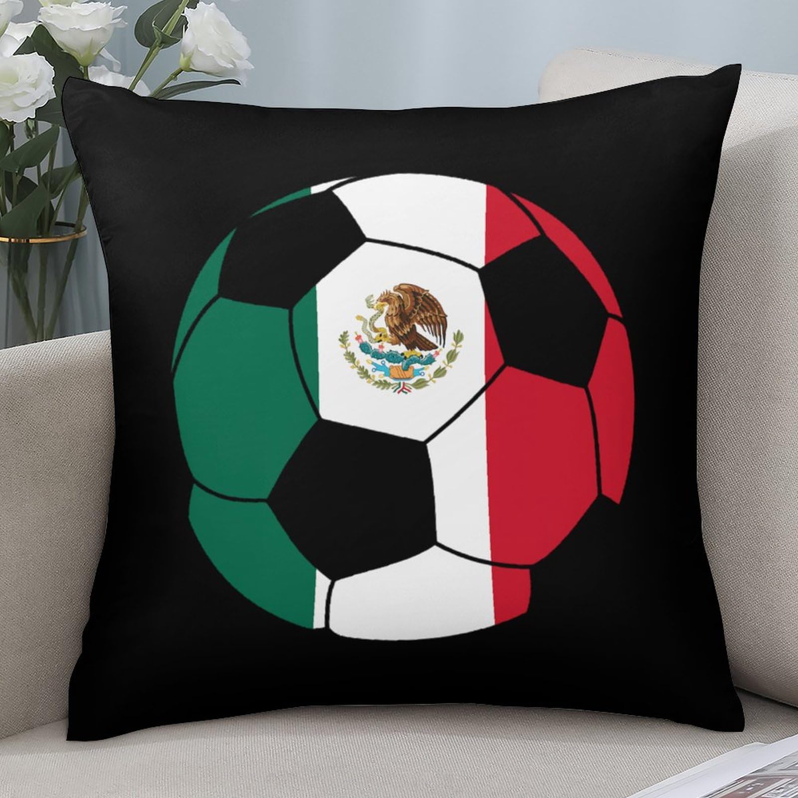 Mexico Soccer Team Polyester Pillow Covers - Soft 12x12 Inch Decorative Throw Pillow Cases for Sofa, Bed & Home Decor - Perfect for Game Day, Fan Rooms & Sports Themed Decor