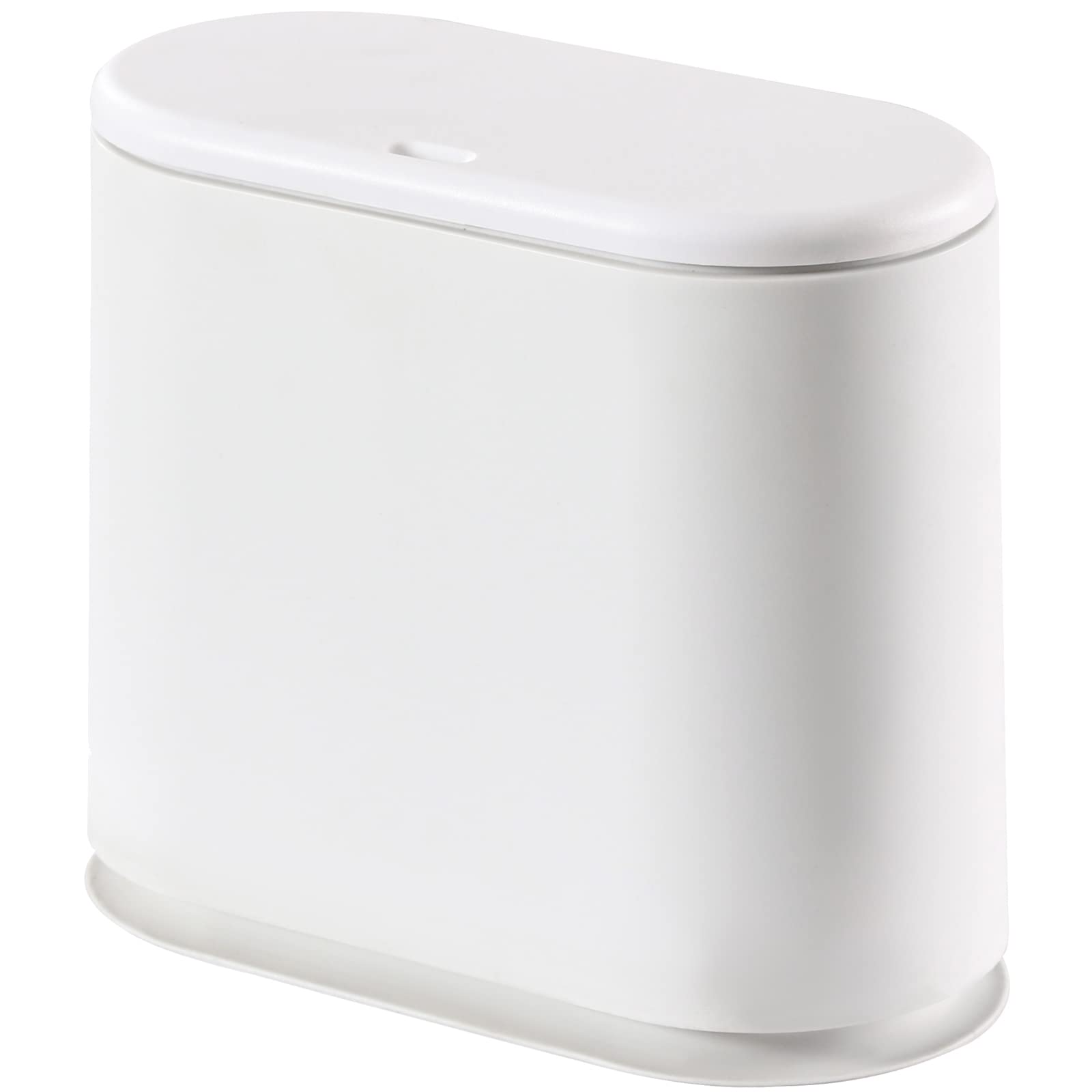 PENGKE 2.11 Gallon Slim Plastic Trash Can with Press-Top Lid, 8L Waste Basket with Removable Liner, Modern White Garbage Bin for Bathroom, Living Room & Bedroom - Perfect for Small Spaces & Home Office Organization
