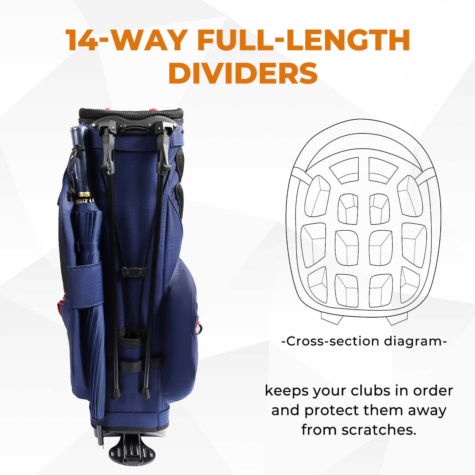 **14-Way Golf Stand Bag Lightweight for Men & Women - Multiple Pockets, Dual Strap & Rain Cover - Perfect for Driving Range, Tournaments & Travel**