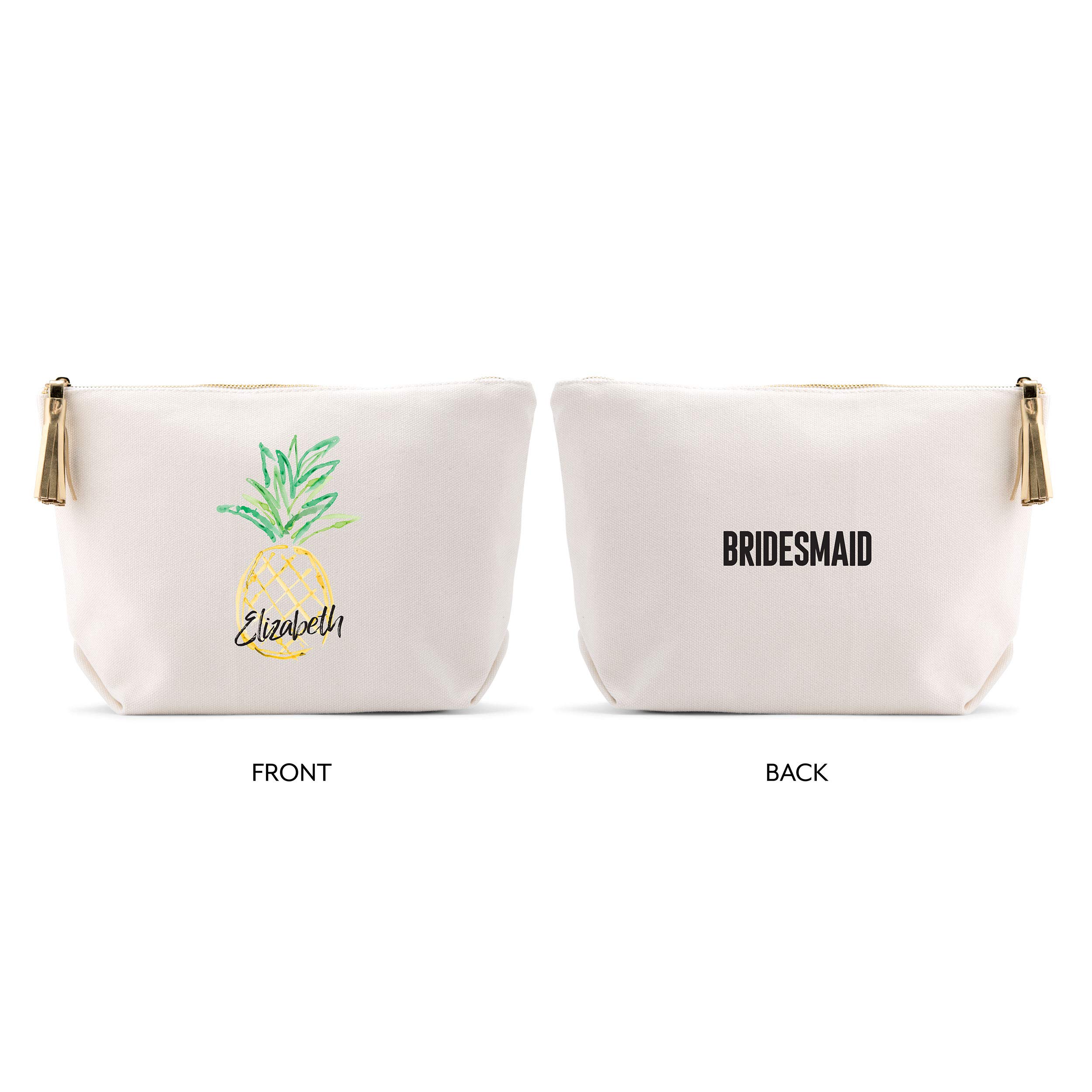 WEDDINGSTAR Large Personalized Canvas Makeup Bag - Pineapple White Design | Customizable Cosmetic Pouch for Bridal Party, Travel & Gift Giving