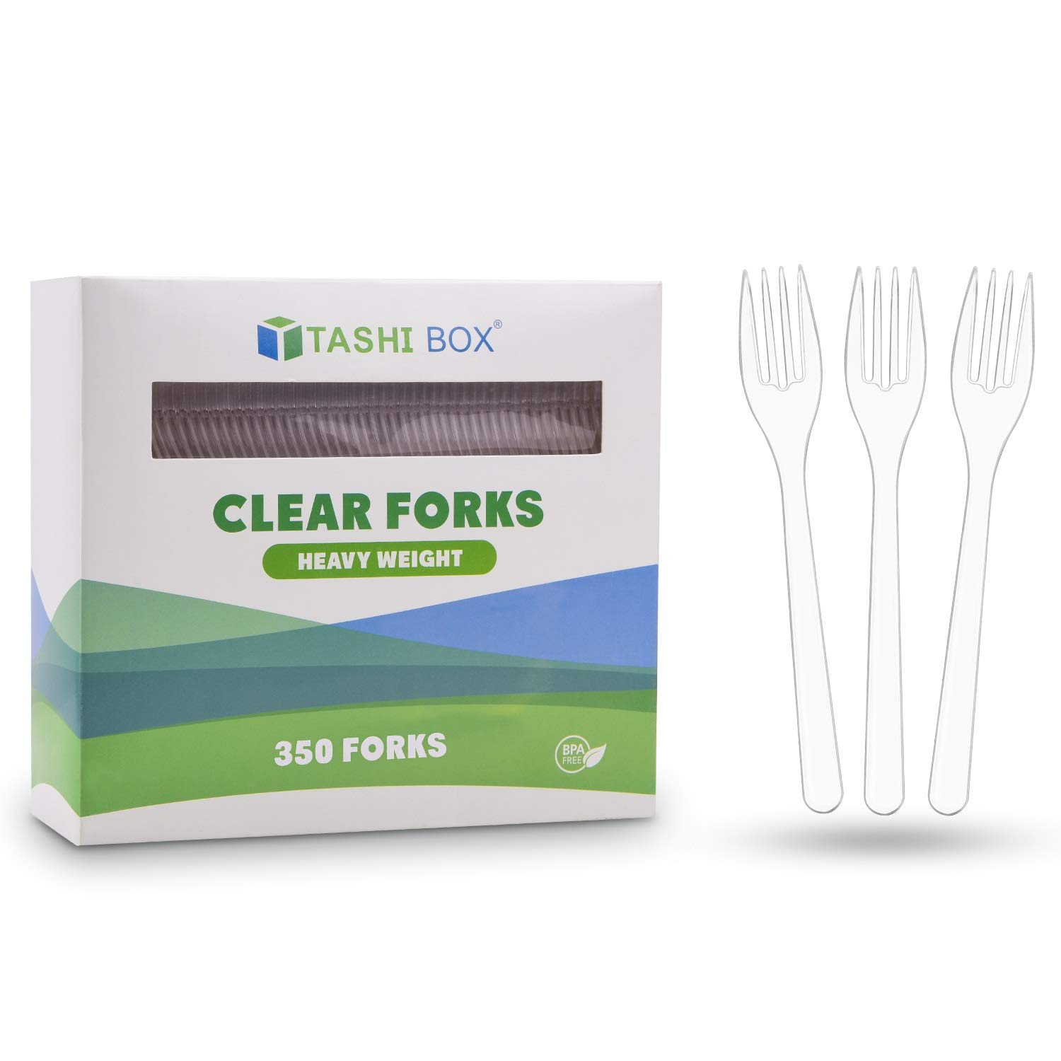 Tashibox 350 Count Heavy Duty Clear Plastic Forks - BPA-Free, Heat Resistant, Durable Disposable Cutlery for Parties, Picnics, Catering & Events | Bulk Plastic Forks for BBQ, Wedding & Office Use