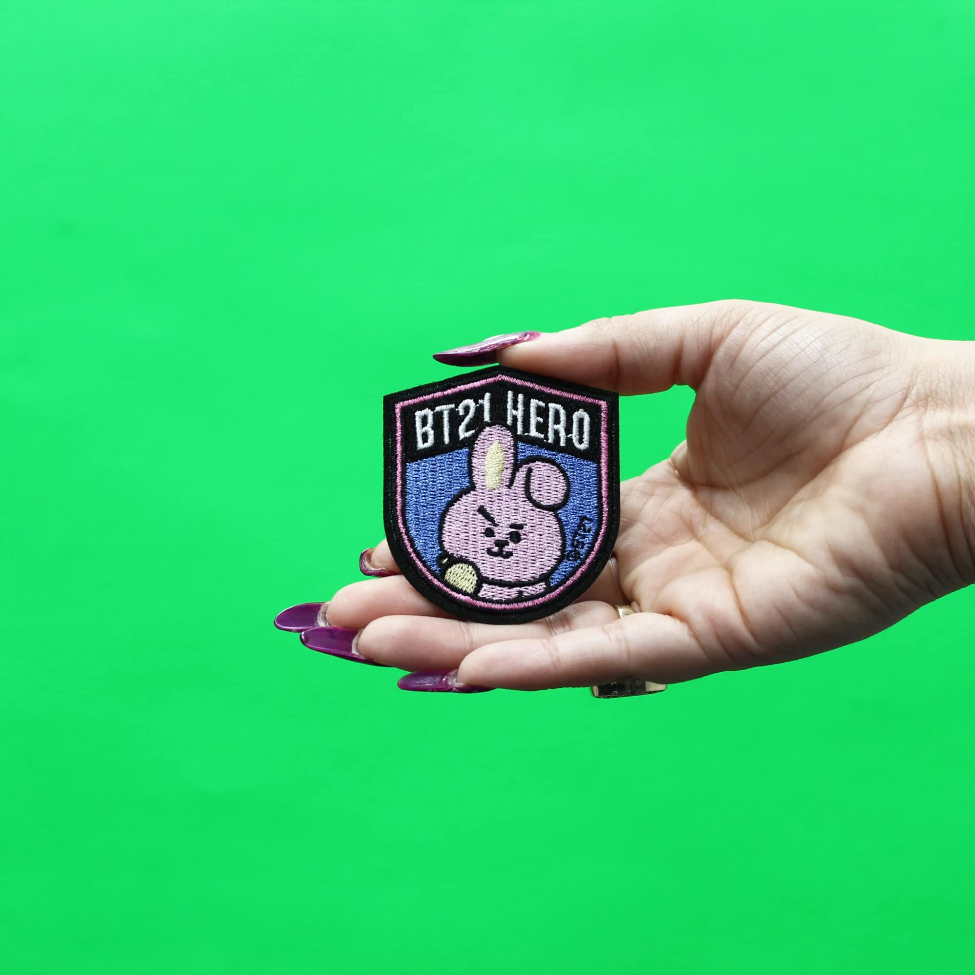 BT21 Hero Kooky Patch BTS Jungkook Embroidered Iron On Applique for Jackets, Bags & DIY Crafts - Cute K-Pop Accessories for Fans & Fashion