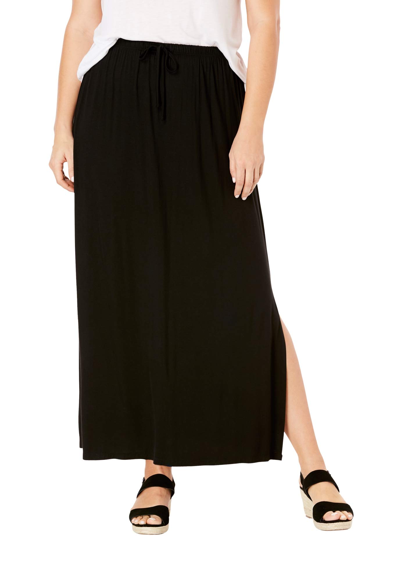 Ellos Women's Plus Size Knit Maxi Skirt - Stretchy Comfortable Long Flowy Skirt for Casual Wear, Beach & Vacation Outfits