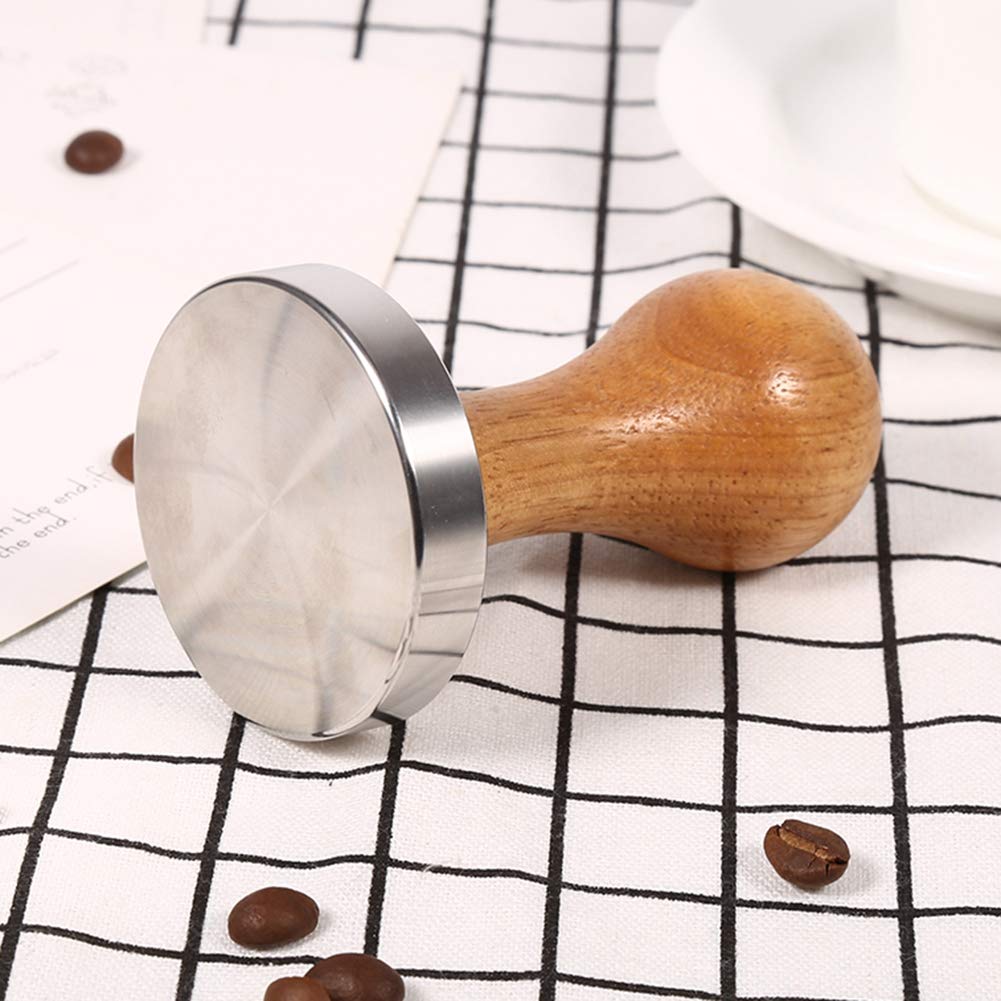 Premium Wooden Coffee Tamper with Stainless Steel Base - 58mm Flat Espresso Tamper for Barista & Home Brewing - Perfect for Espresso Machines, French Press & Coffee Grinding Accessories