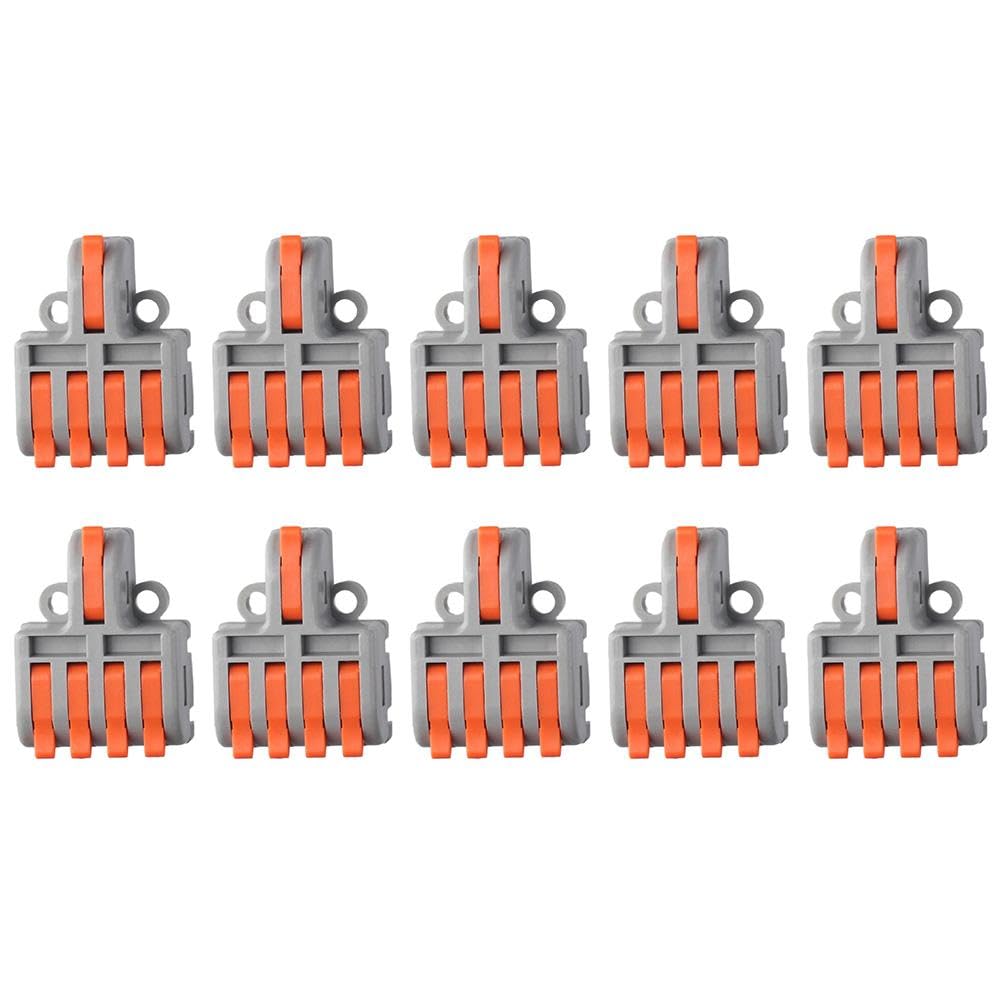 10Pcs Lever Wire Connectors Kit - One Input Four Output Push Type Quick Terminal Block for Electrical Wiring | Ideal for Home DIY, Automotive, and Industrial Electrical Projects