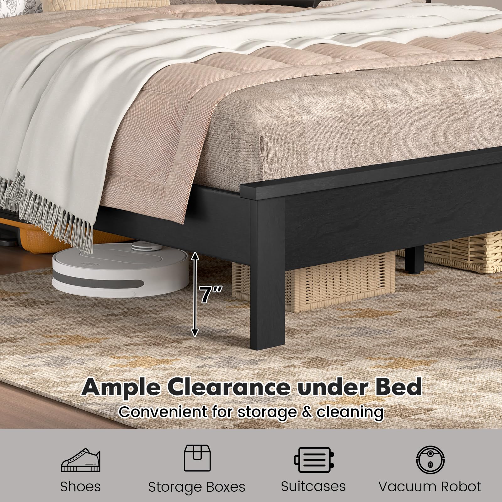 Giantex Full Platform Bed Frame with Headboard - Solid Wood Legs & Wooden Slat Support, Mid Century Modern Style, Easy Assembly, 500 lbs Weight Capacity, Black - Perfect for Master Bedroom, Guest Room & Small Space Living
