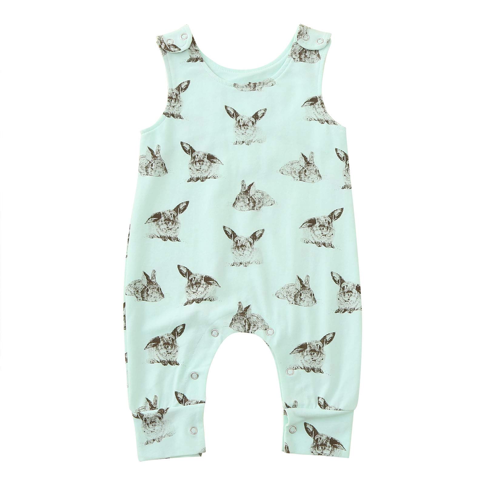Easter Baby Romper - Neutral Sleeveless Jumpsuit with Cartoon Rabbit Print for Girls & Boys | Perfect for Easter Outfits, Spring Photoshoots & Holiday Celebrations