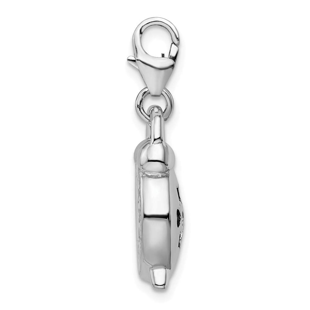 925 Sterling Silver 3D Alarm Clock Pendant Charm with Lobster Clasp - Perfect for Jewelry Making, Bracelet Charms & Unique Gift Ideas