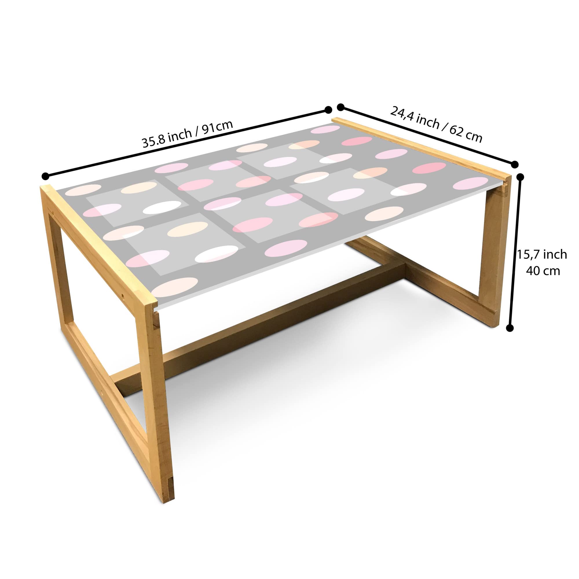 Ambesonne Pastel Coffee Table with Romantic Rosy Polka Dots - Acrylic Glass Top & Wooden Frame - Large Taupe Pink Center Table for Living Room, Office, Dorm - Perfect for Modern Home Decor & Small Spaces